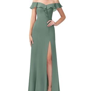 NWT AZAZIE SOPHIE A12
A-Line Off the Shoulder Chiffon Long Dress Eucalyptus